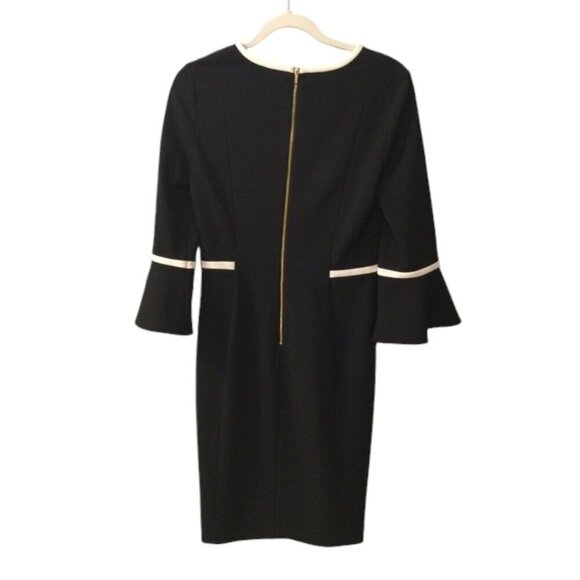 Calvin Klein Black Cream Bell sleeve gold Zipper Dress Size 6 - Picture 3 of 4